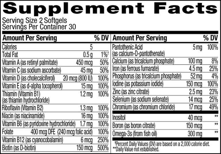 Ultra Strength Womens Multi & Omega-3 Softgels Ingredients